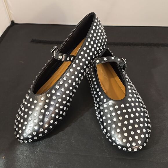 BRAND NEW WILD DIVA CRYSTAL RHINESTONE  MARY JANE STUDDED BALLET FLATS - Picture 14 of 15